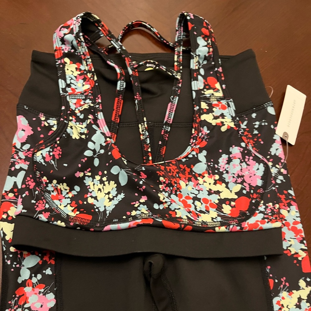 NWT Anthropologie Floral Sports Bra legging Set- Black, Red, Pink, Blue